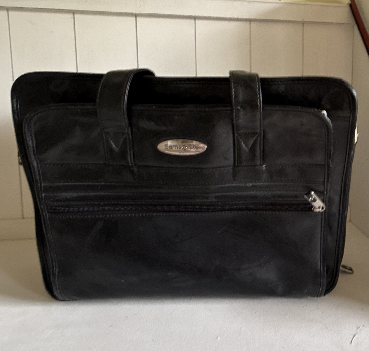 Samsonite Black Leather Laptop Briefcase Padded Multi-Compartment Partitions