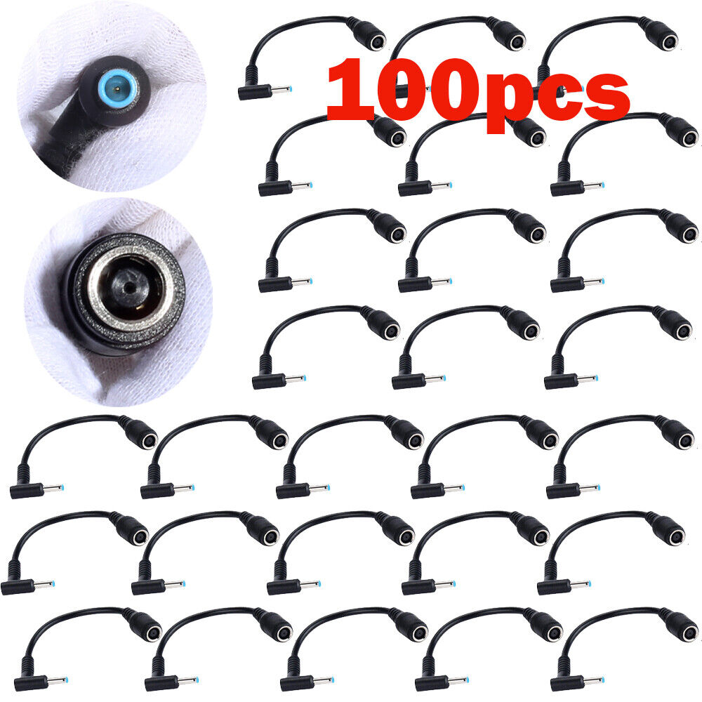 100Pcs DC Power Charger Converter Adapter Cable 7.4mm - 4.5mm For HP Blue Tip
