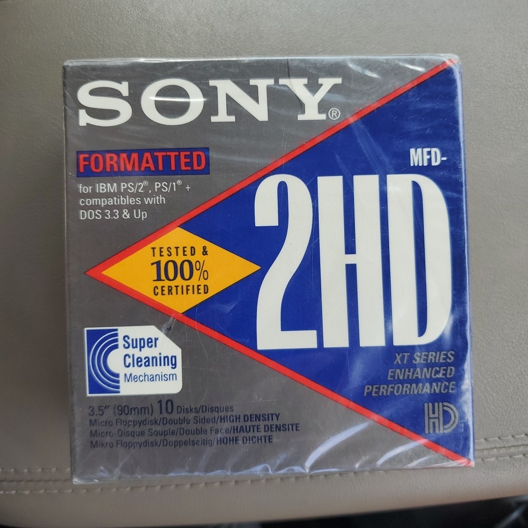 SONY 3.5" 2HD IBM FORMATTED 1.44mb Set Of 10 Floppy Disks Vintage 10 New
