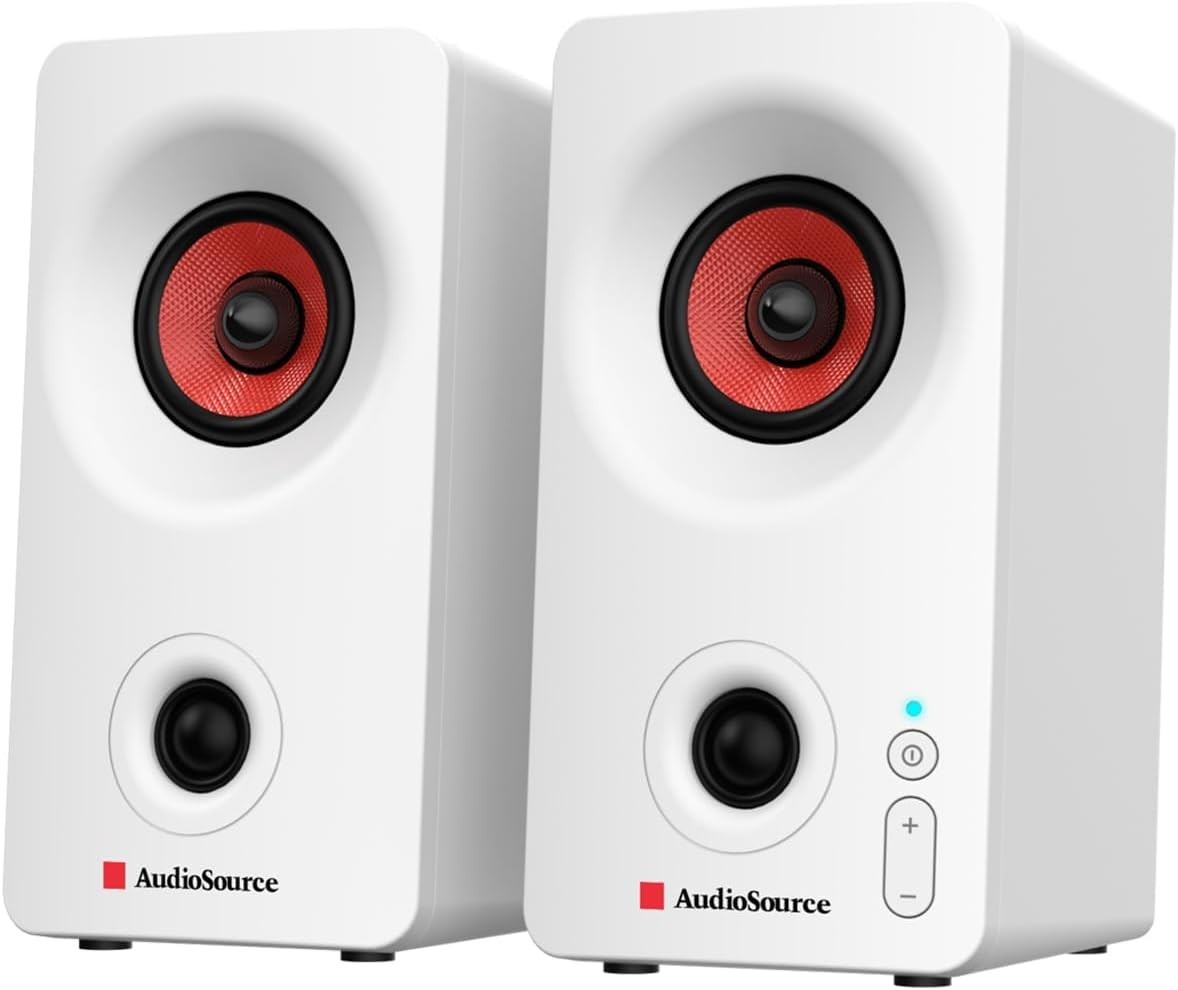 Audiosource Desktop PC Speakers with Bluetooth 5.3, USB-C Plug & Play White