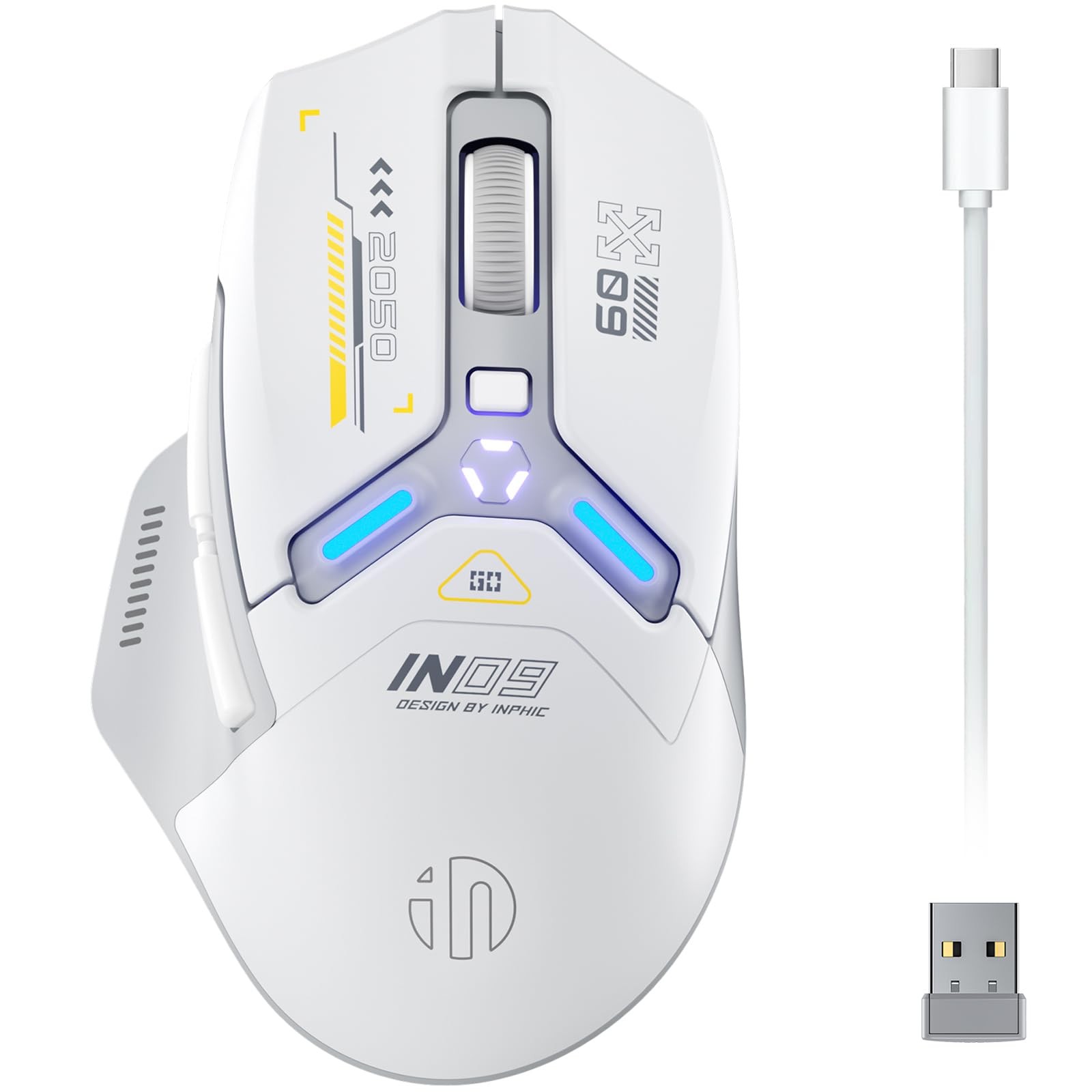 IN9 Silent Wireless Gaming Mouse Tri-Mode 10k DPI Fully Programmable