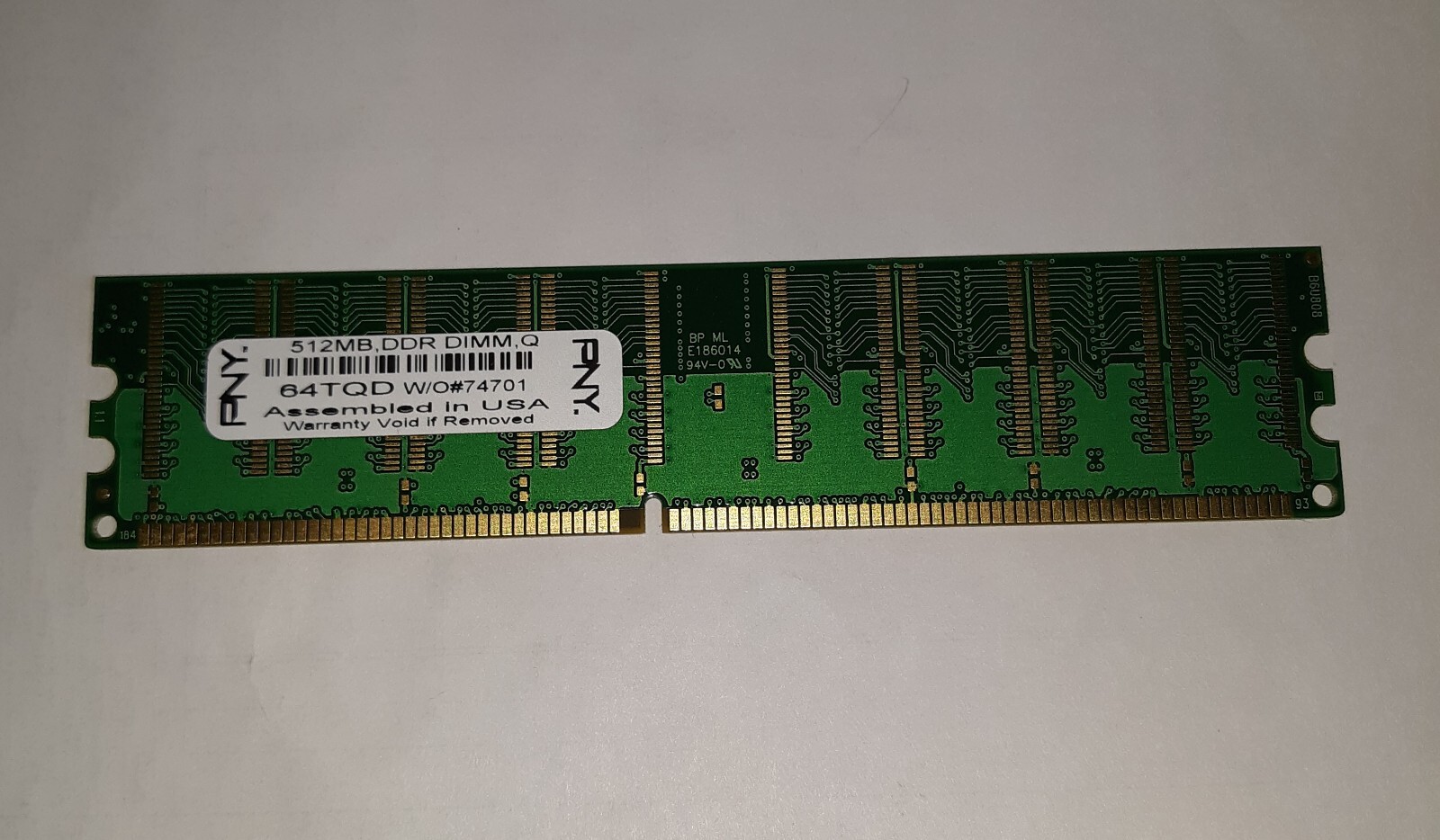 PNY 512MB DDR DIMM 64TQD 184 Pins 74701 RAM Memory
