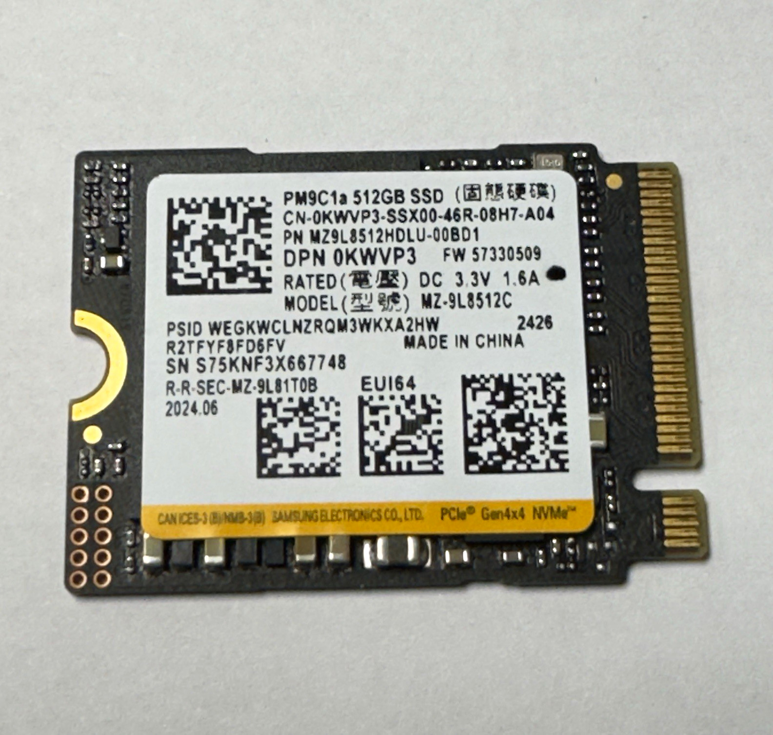 Samsung PM9C1a 512GB NVMe PCIe Gen4x4 M.2 2230 Internal SSD MZ-9L8512C