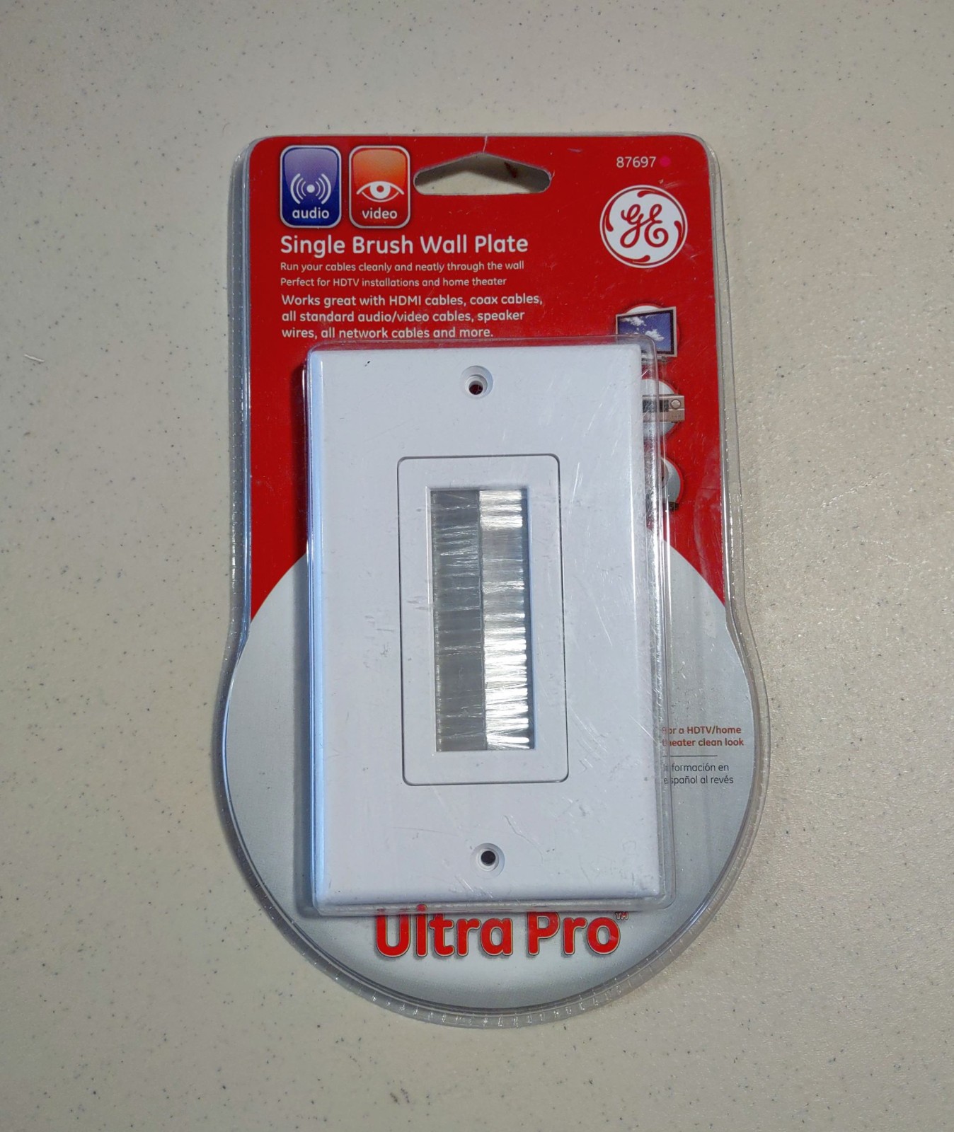 GE Ultra Pro Single Brush Wall Plate Model 87697 White