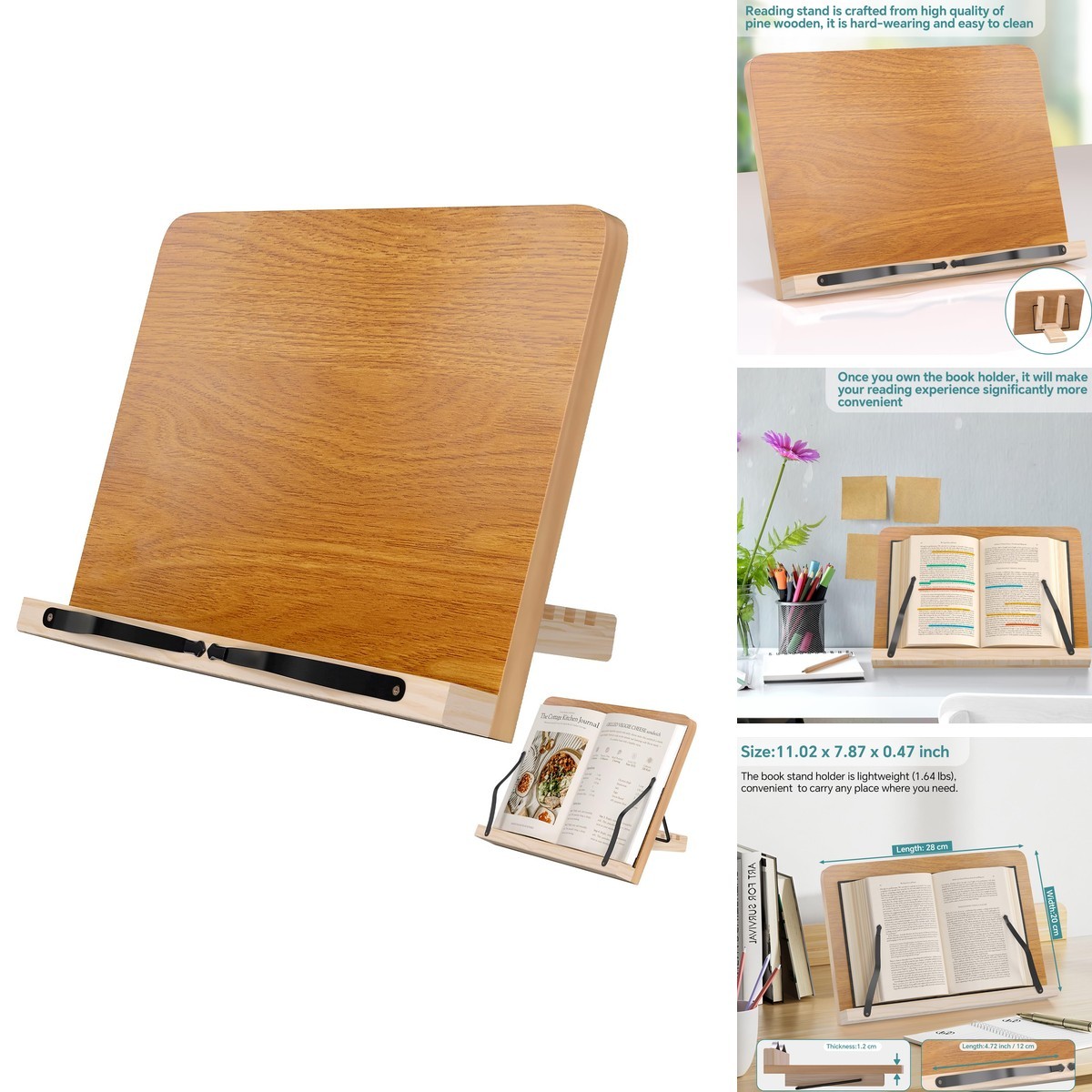 ZMHH Bamboo Book Stand 8 Adjustable Heights for Textbook/Cookbook/Music/Tablet
