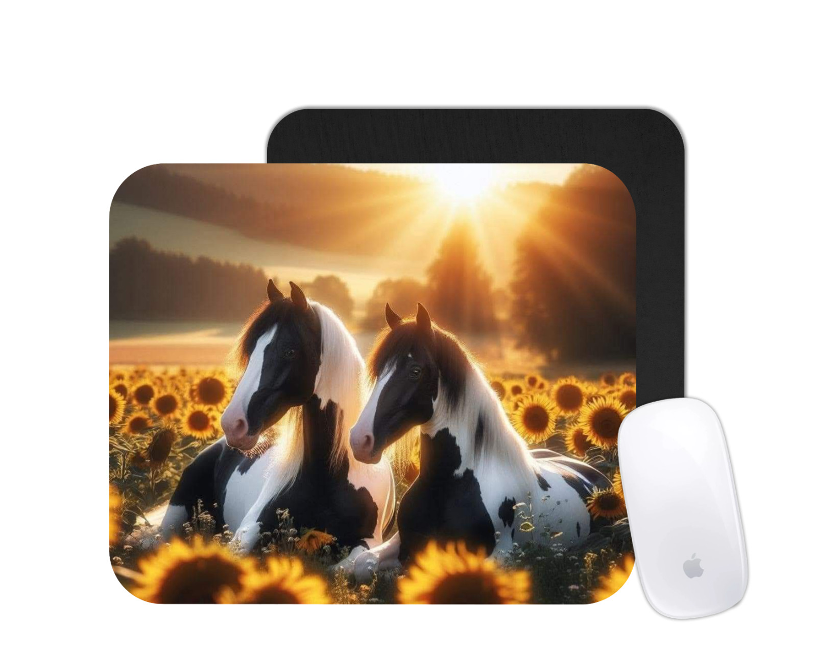 Cow Print Horses Sunflowers Mouse Pad – Western Country Desk Mat