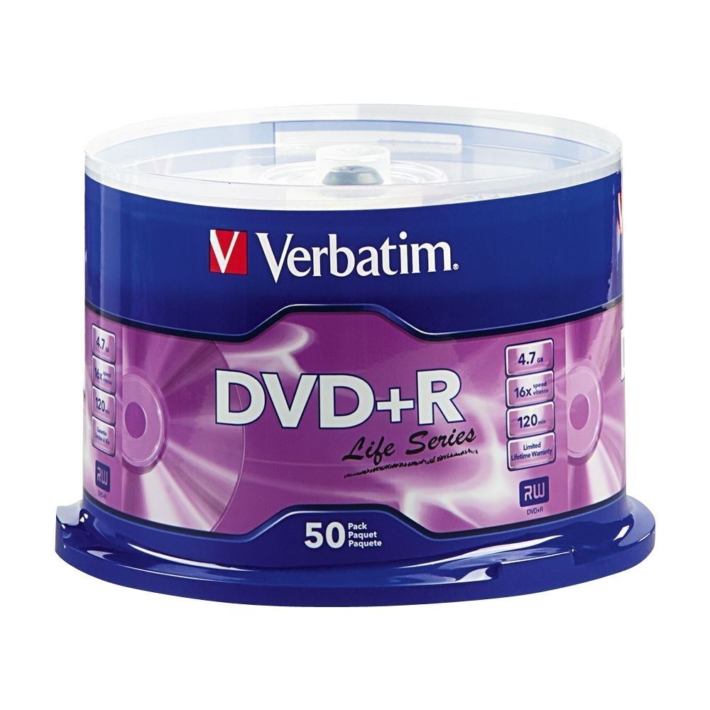50 VERBATIM Life Series DVD+R 16X Branded Logo 4.7GB Media Disc 97174