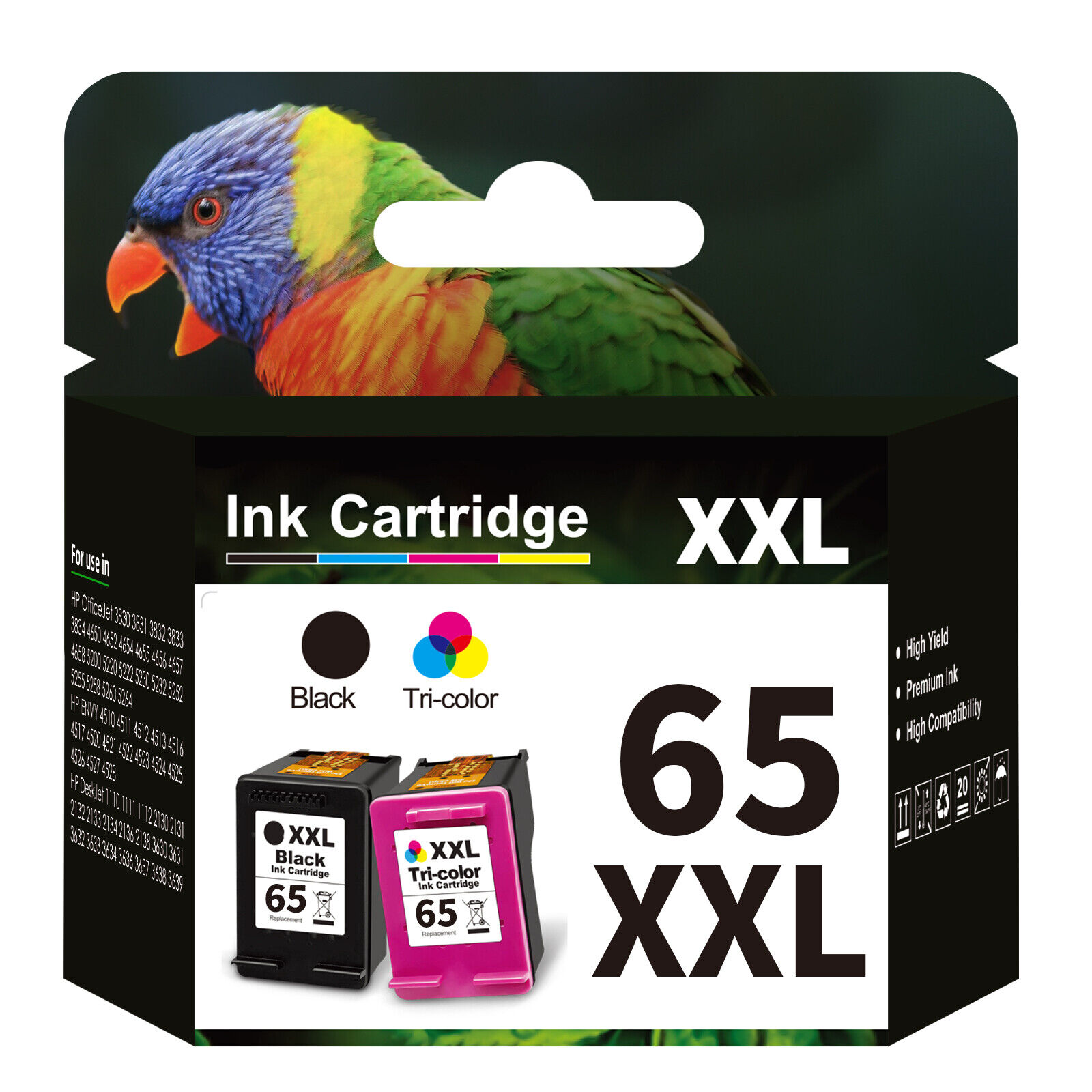 2x XXL Ink Cartridge 65XL Replacement for HP 65 65 XL use with DeskJet 3755 3772