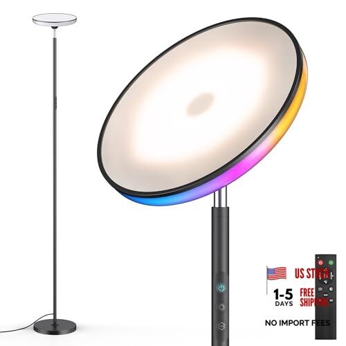 UFO LED Torchiere Floor Lamp with RGB Ambient Light, 42W 3700LM Black UFO Lamp