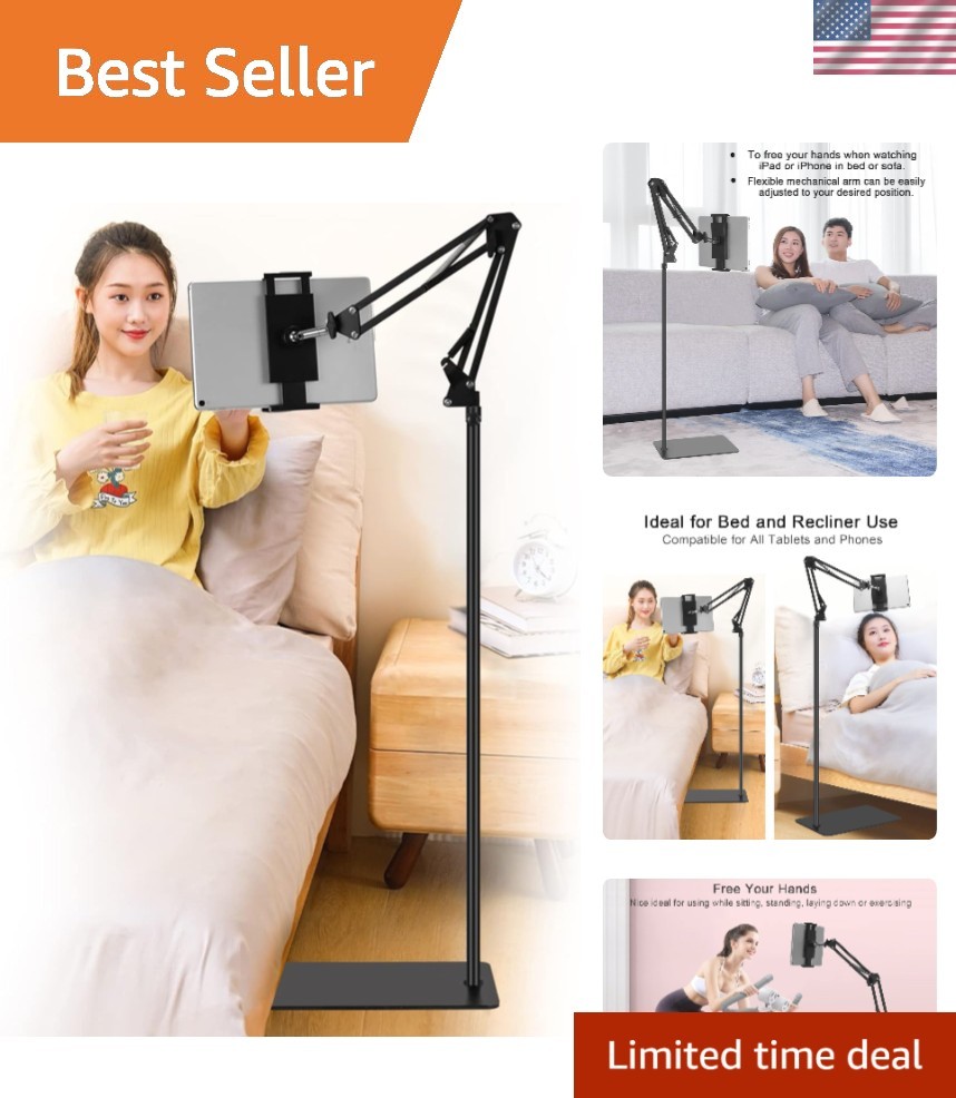 Hands-Free Tablet Floor Stand - Durable Adjustable Holder for Bed and Sofa Use