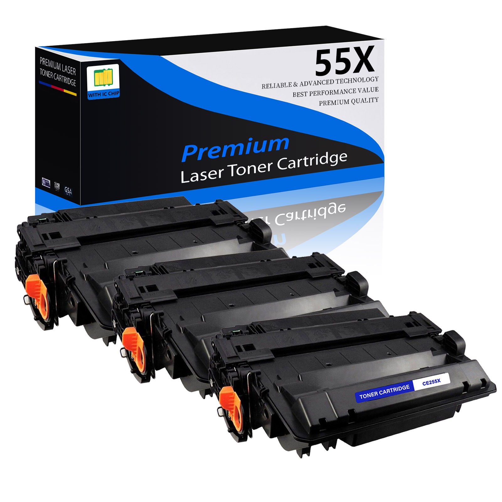 3PK CE255X 55X Toner Cartridge Fit for HP LaserJet P3015 P3015d P3015dn P3015n