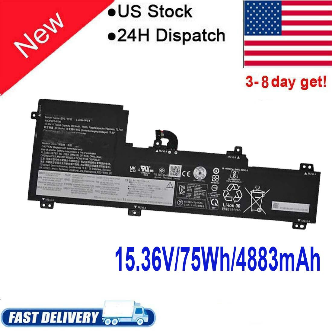 New L20M4PE1 Battery for Lenovo IdeaPad 5 Pro-16IAH7 L20L4PE1 L20C4PE1
