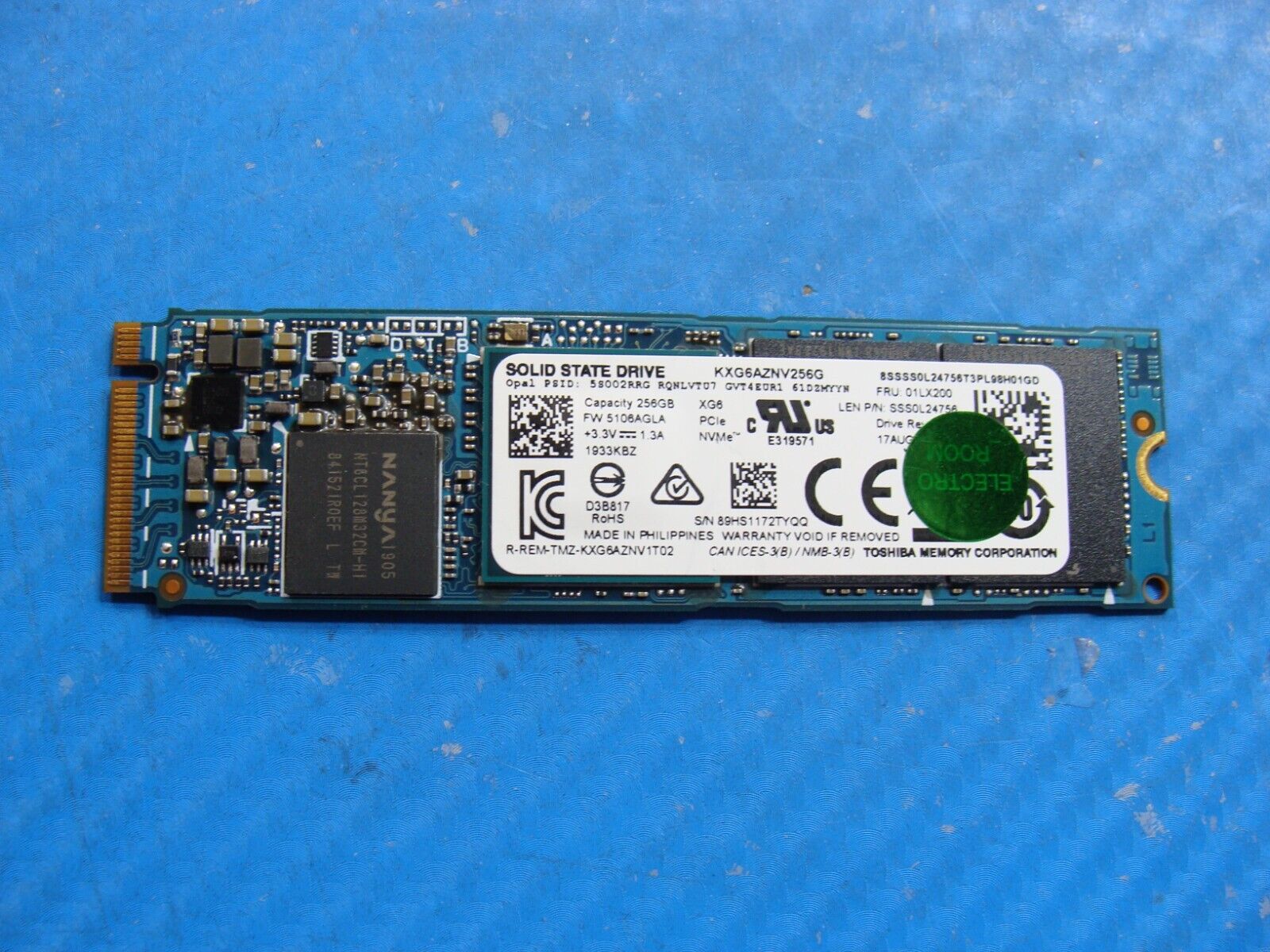 Lenovo L13 Kioxia 256GB NVMe M.2 SSD Solid State Drive KXG6AZNV256G 01LX200
