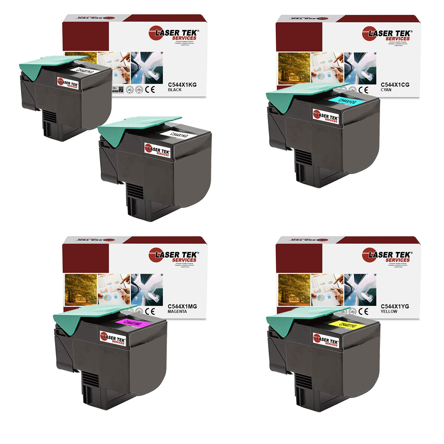 5Pk LTS C544 BCMY Remanufactured for Lexmark C544DN C544DTN Toner Cartridge