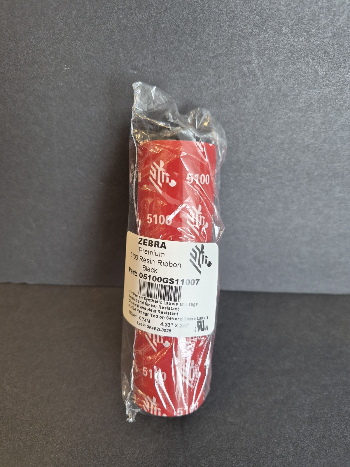 Zebra Premium 5100 Resin Ribbon 05100GS11007 Black 4.33'' x 243' 1 Roll New