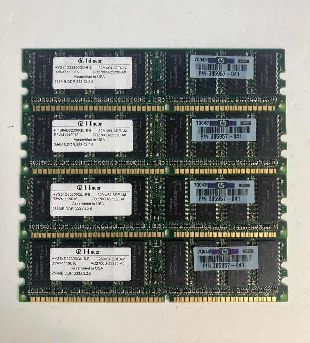 (4x 256MB) Infineon PC-2700U DDR-333 CL2.5 DIMM RAM HYS64D32300GU-6-B SDRAM ~