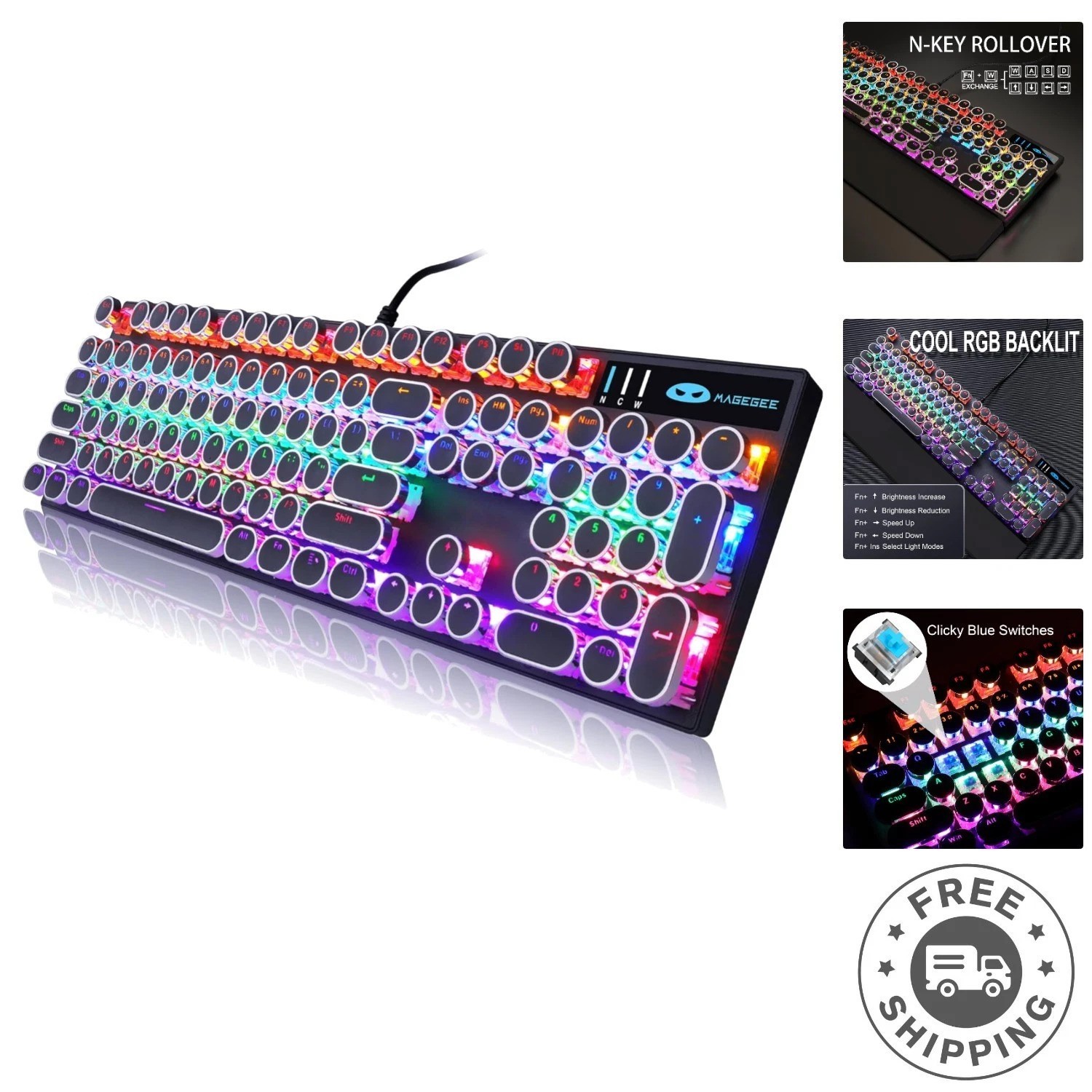 104 Key RGB Backlit Typewriter Style Gaming Keyboard - Perfect for Windows/Mac