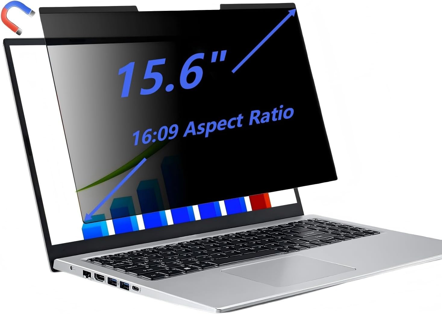 Magnetic Privacy Screen 15.6" for 16:9 Laptops, Detachable Anti-Glare Filter