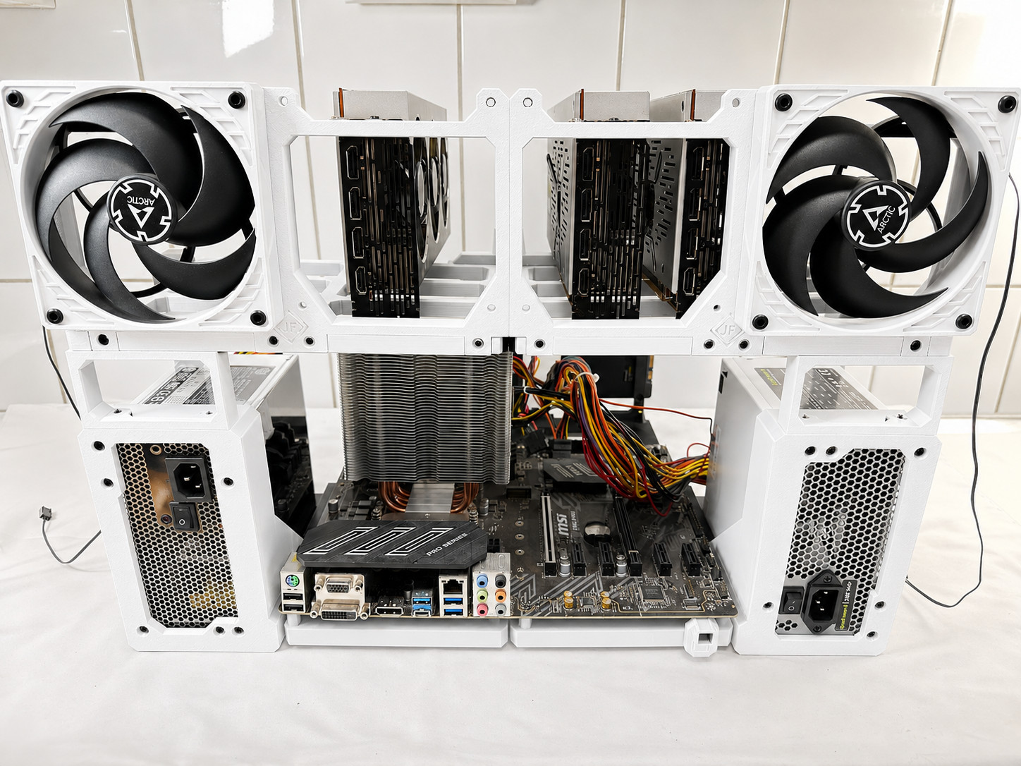 6xGPU AI White EATX Open Frame - GPU Rig for Machine Learning & Crypto Mining