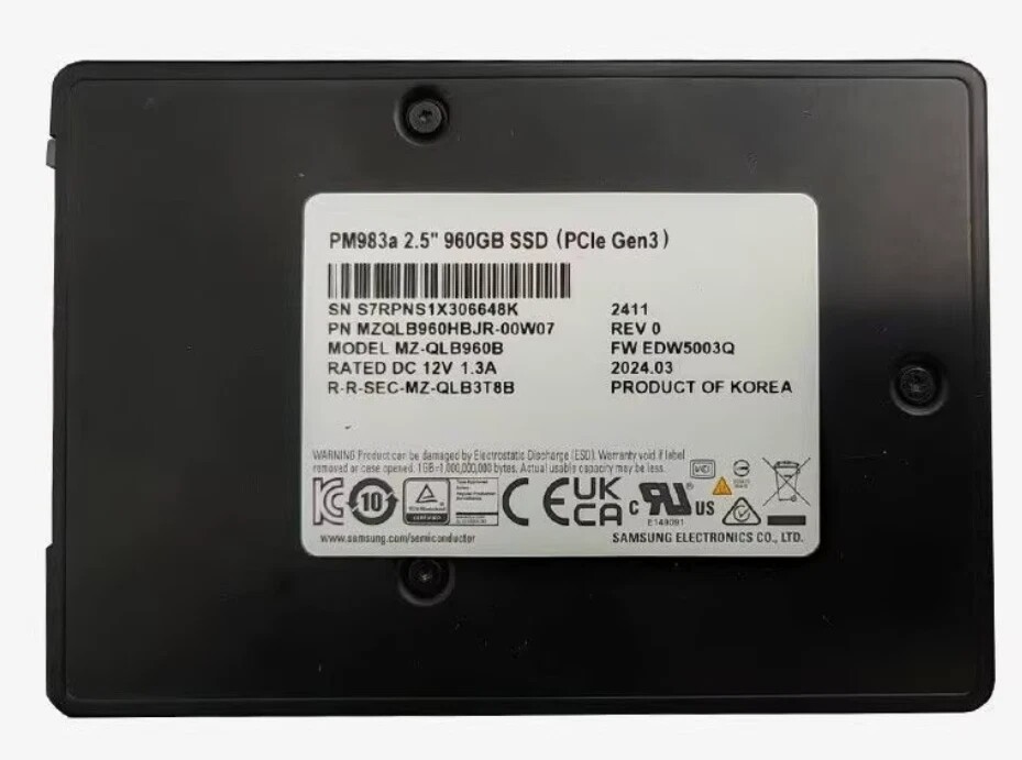 Samsung PM983a 960GB 2.5" U.2 SSD PCIe NVMe MZQLB960HBJR Solid State Drive