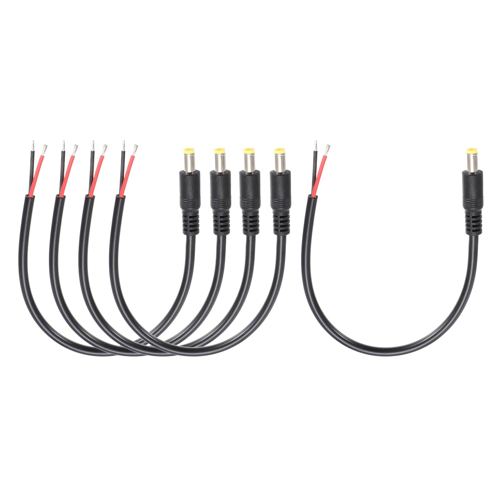 5 PCS 25cm DC Power Pigtails Cable 5.5mm x 2.5mm Male Barrel Plug Connector
