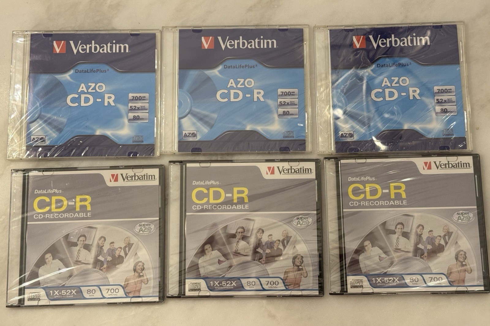 Verbatim DataLifePlus AZO Blank CD-R Discs 700MB 80 Min New Sealed Lot of 6 Case