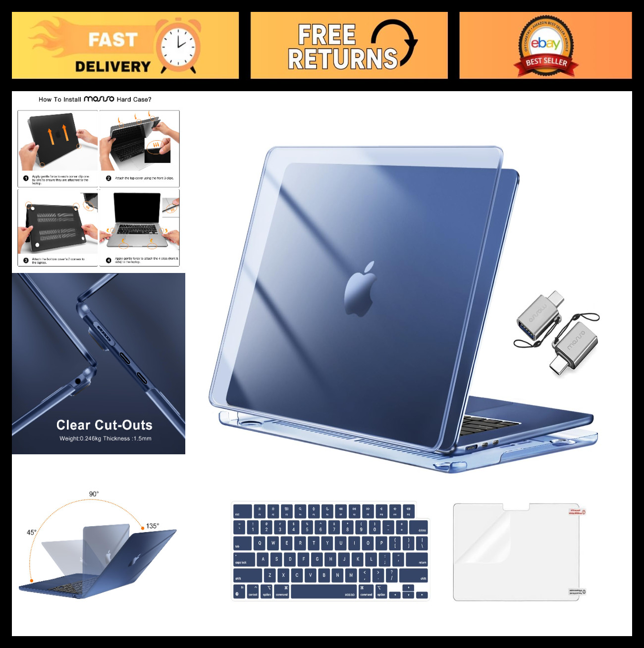 15" MacBook Air Case - Hard Shell, Keyboard Cover & Screen Film, Travel Ready, C