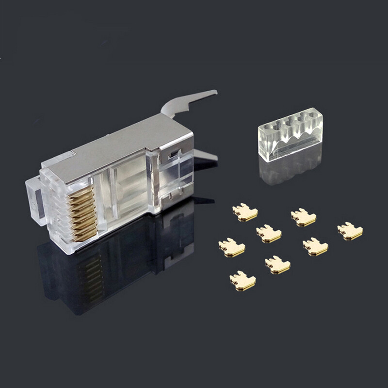 50pcs RJ45 Connector Cat6a Cat7 RJ45 plug shielded 8P8C Network Crimp Connectors