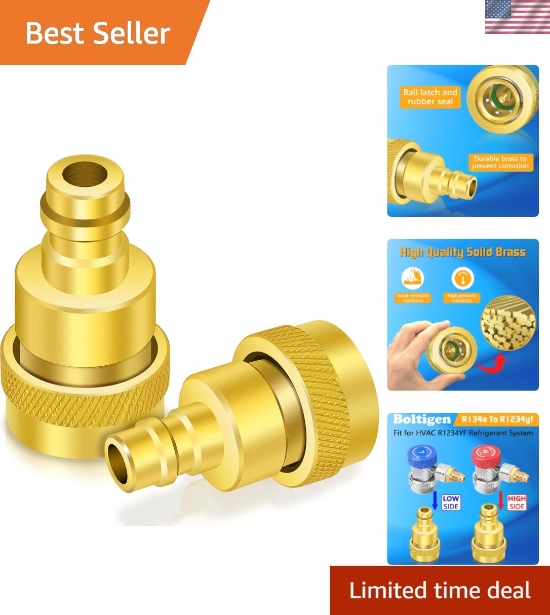 Adjustable R1234yf to R134a Conversion Adapter - Easy Install Brass Couplers