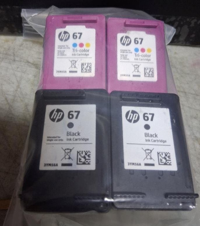 Set 4 Genuine HP 67 Black and Color Inkjet Cartridges Seal Intact NO BOX NO BAG