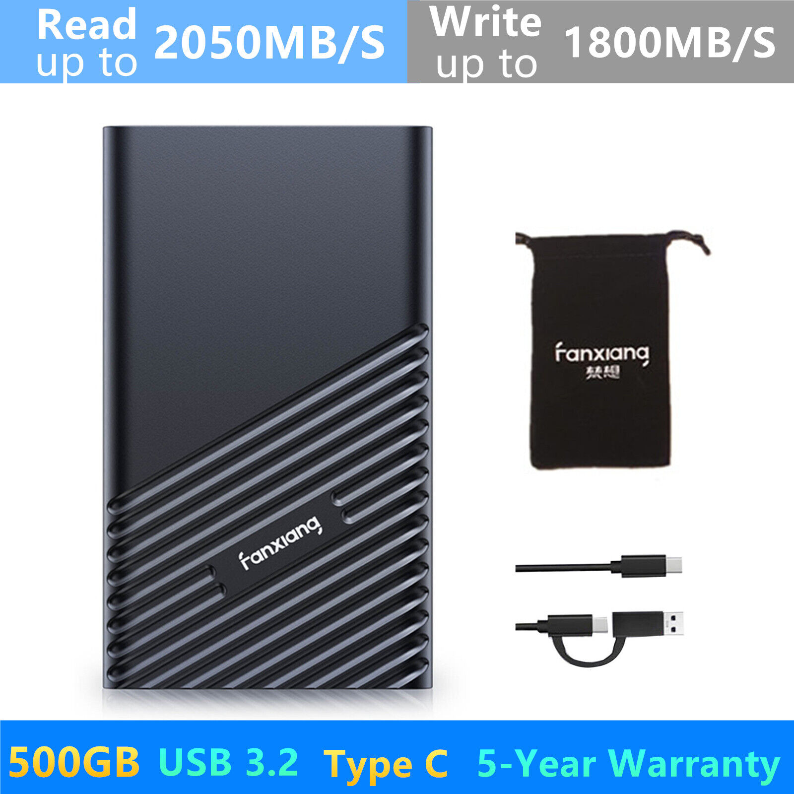 Fanxiang Portable SSD External 500GB 2050MB/s USB3.2 Gen 2 High Speed Gaming SSD