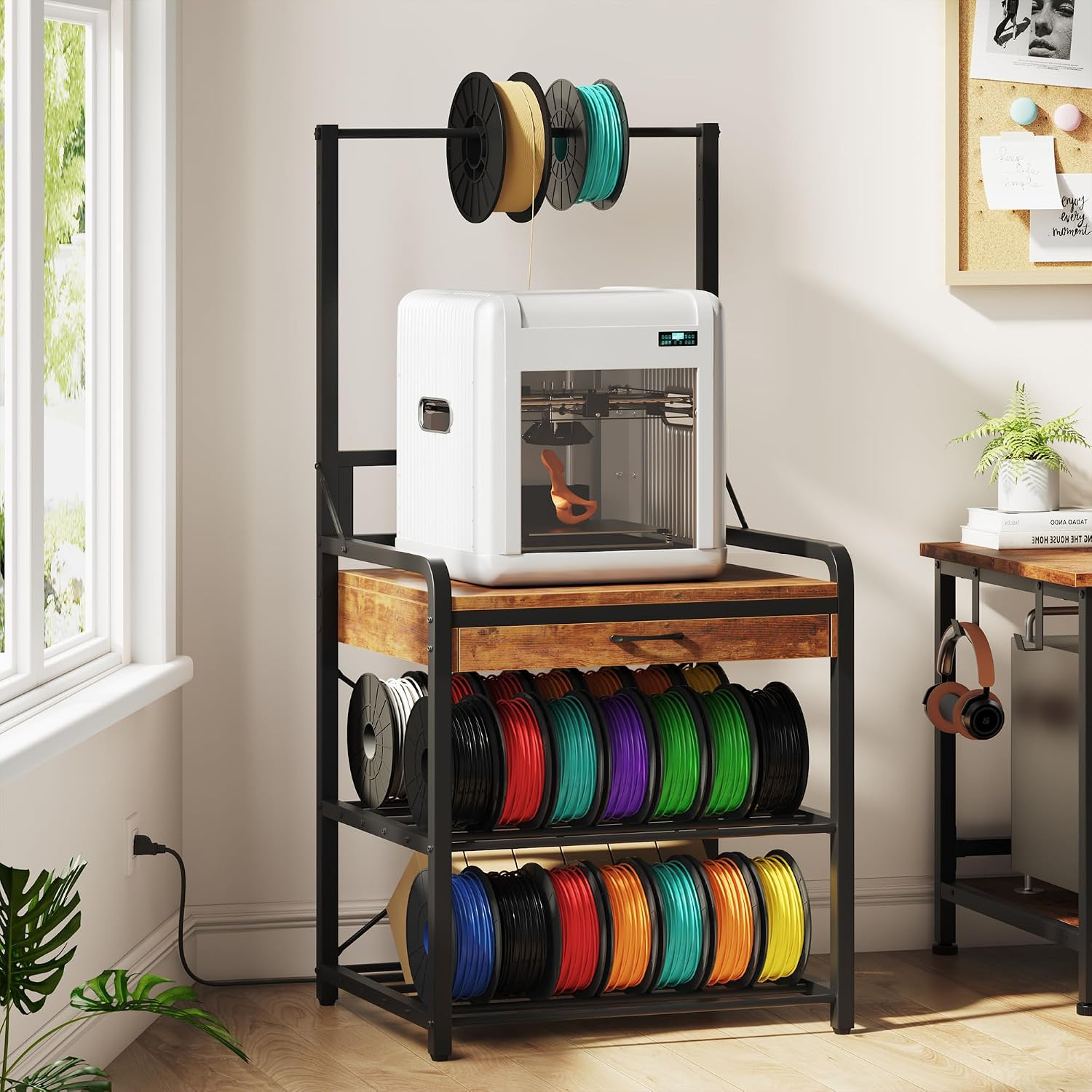 3D Printer Stand with Power Hub and Top Storage Shelf – Heavy Duty X-Bracket Sta