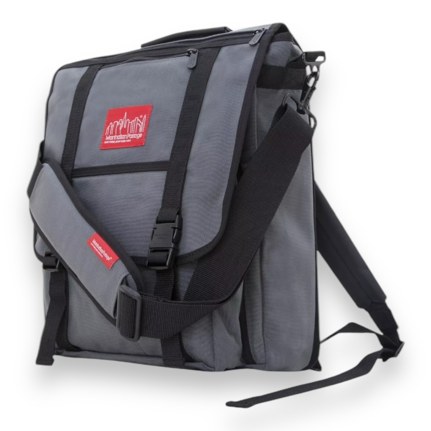 Manhattan Portage Commuter Laptop Bag W Back Zipper Grey 17” Computer Red Label