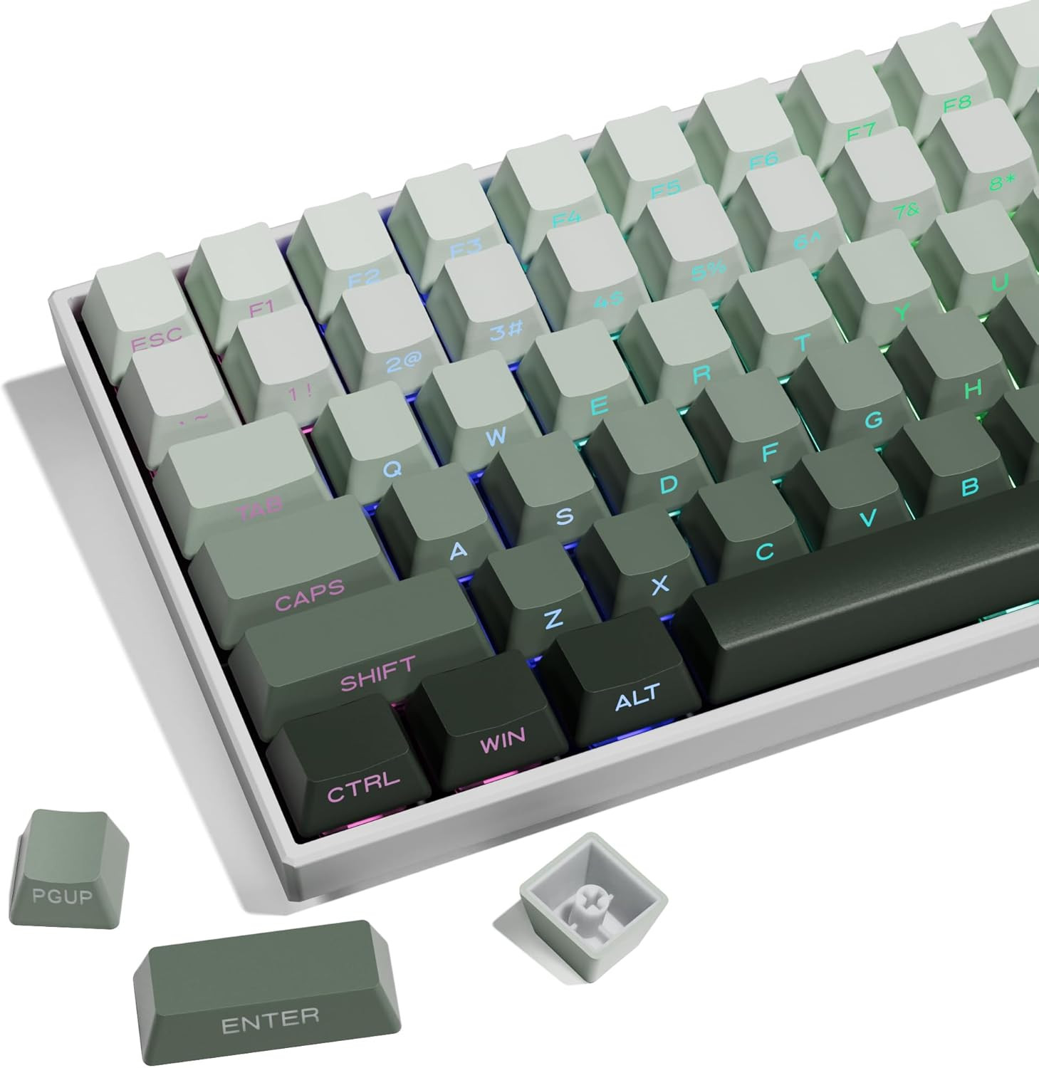 XVX Shine through Gradient Seaweed Green Keycaps - 136 Keys, Side Print, Double