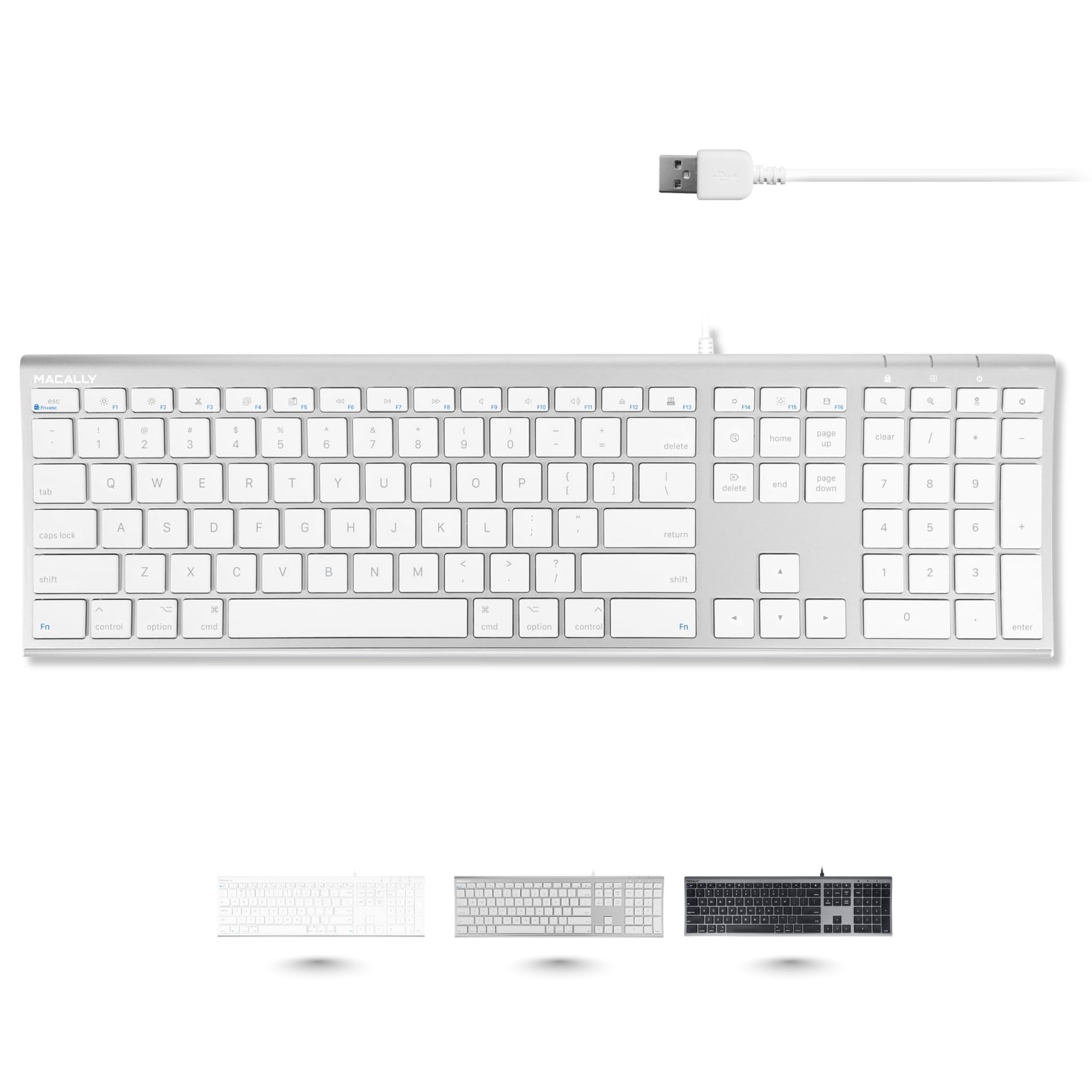 Ultra Thin Wired Keyboard Silver Aluminum Full Size Mac Windows Compatible