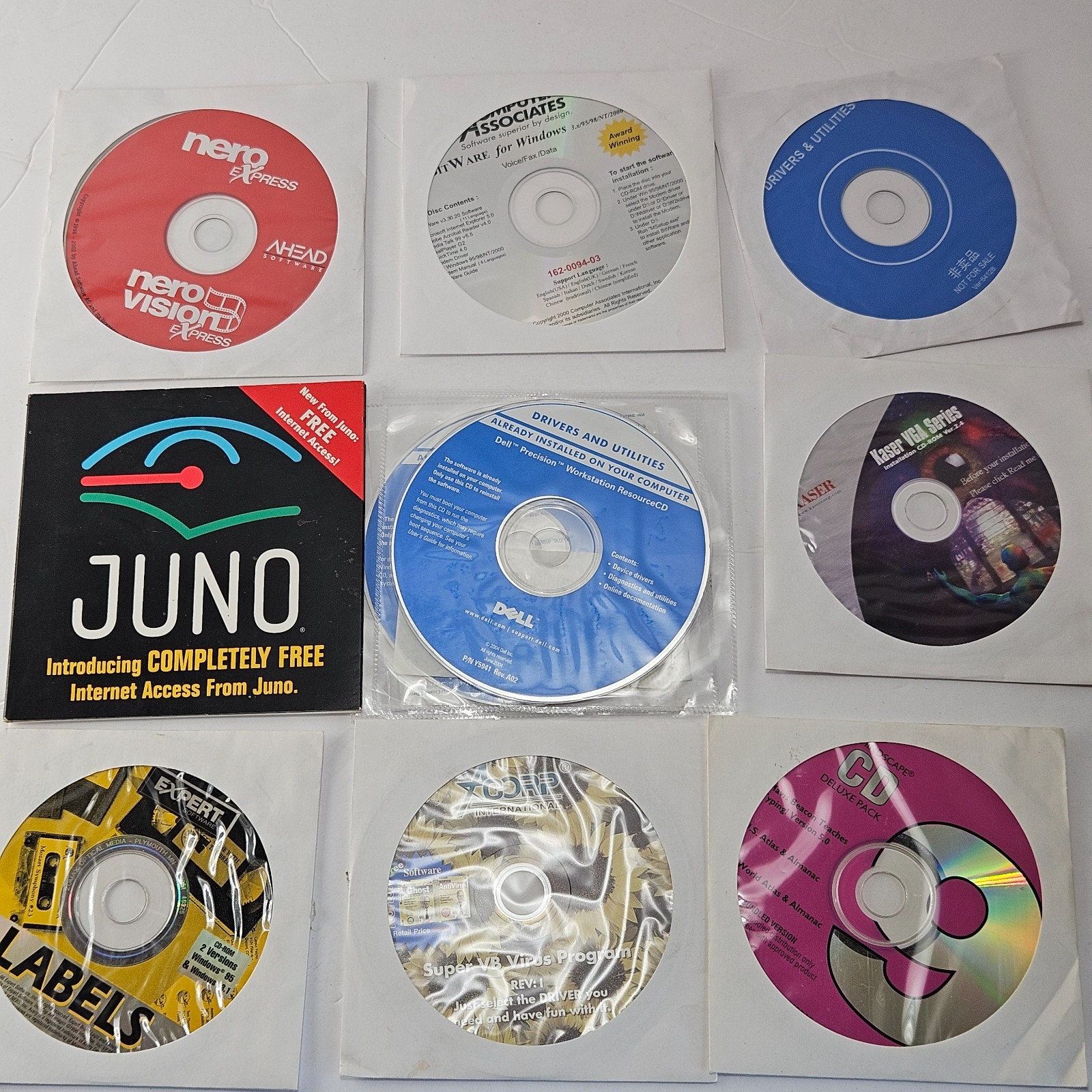 Vintage PC Software CD Lot (9 Discs) - Drivers, Utilities, Nero, Dell, Misc