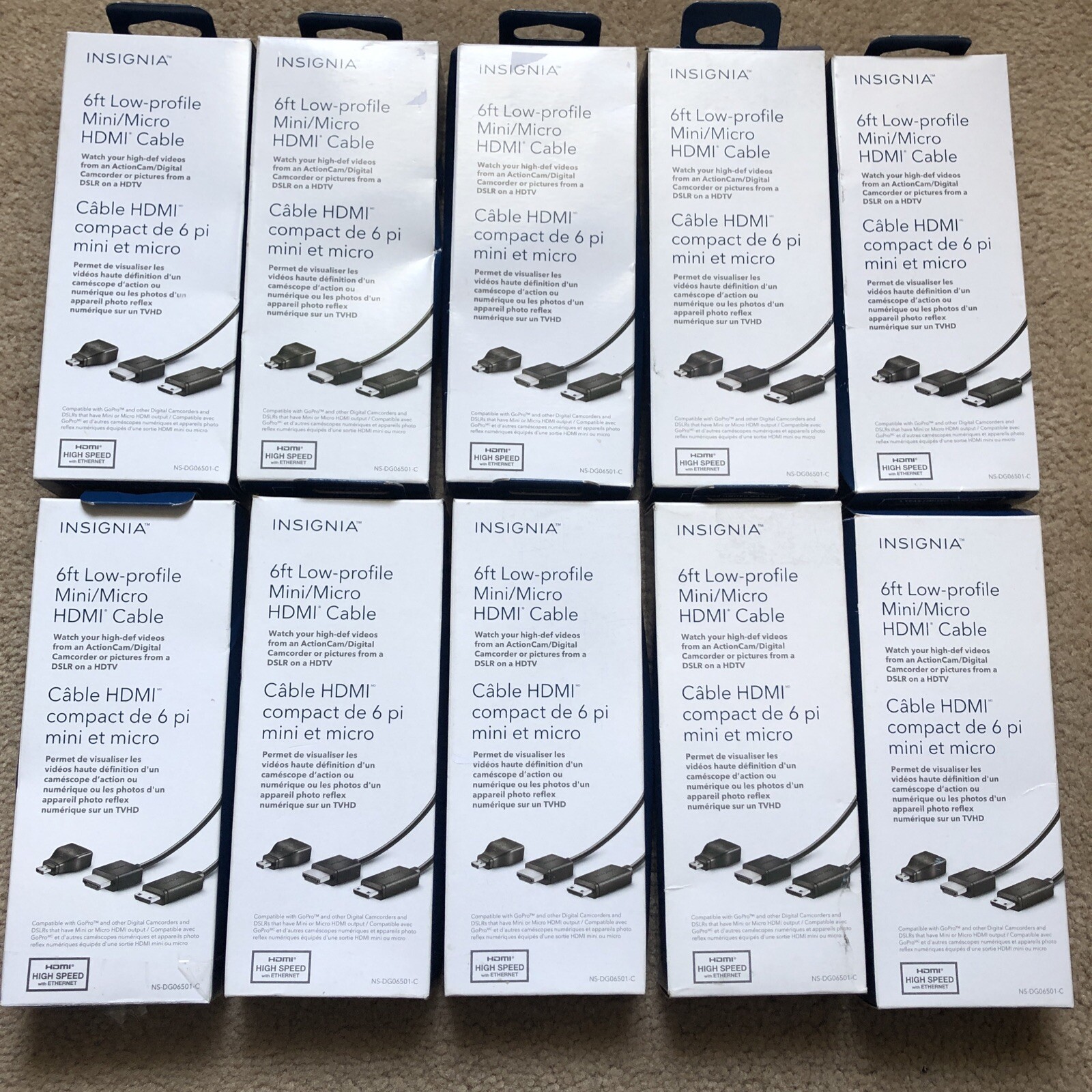 Lot 10X Insignia 6ft Mini / Micro HDMI to HDMI Cable for Canon Nikon Sony Camera