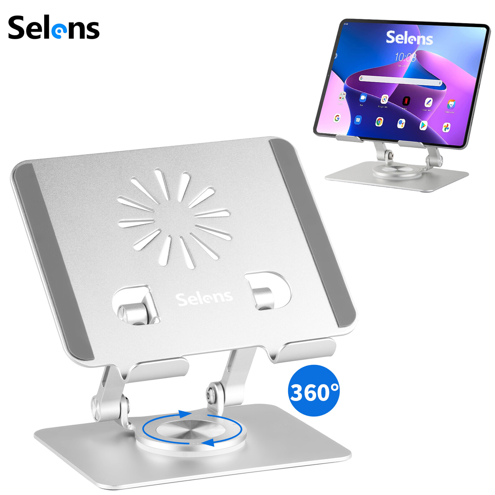 360° Rotation Tablet Stand Holder for Desk Cell phone Aluminum For 4-13" ipad