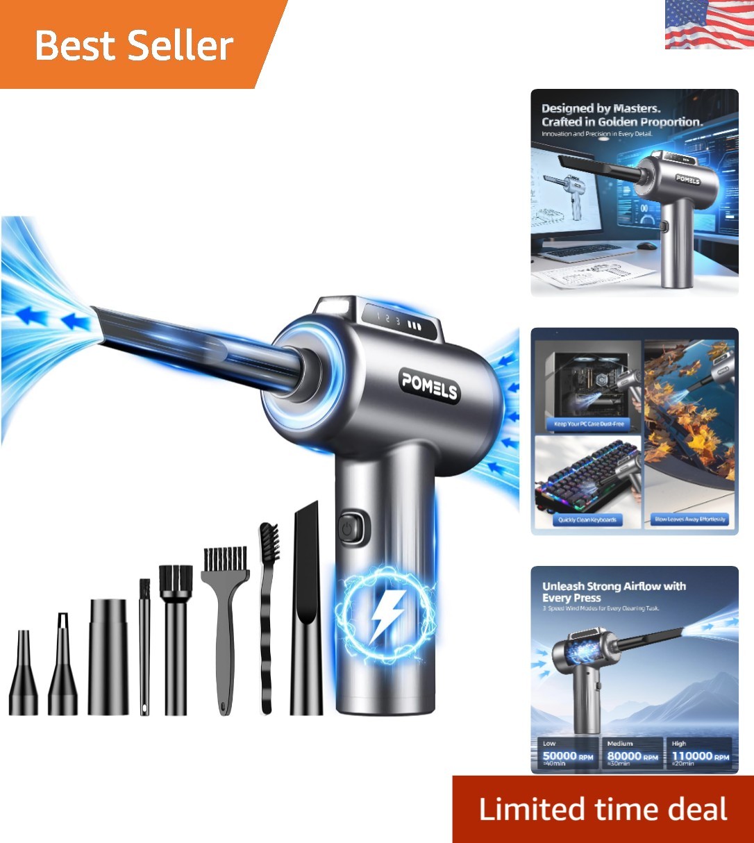 Multi-Purpose Electric Air Duster with LED Light - Perfect for Home & Outdoors