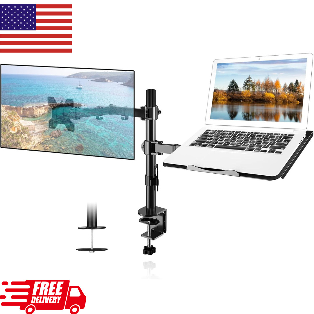 Suptek Monitor and Laptop Mount Adjustable Monitor Arm Stand with Laptop Tray