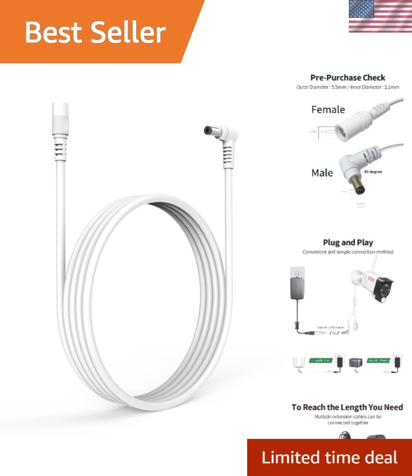 Versatile 3.3FT DC5521 Power Adapter Cable with 90 Degree Connector for Devices