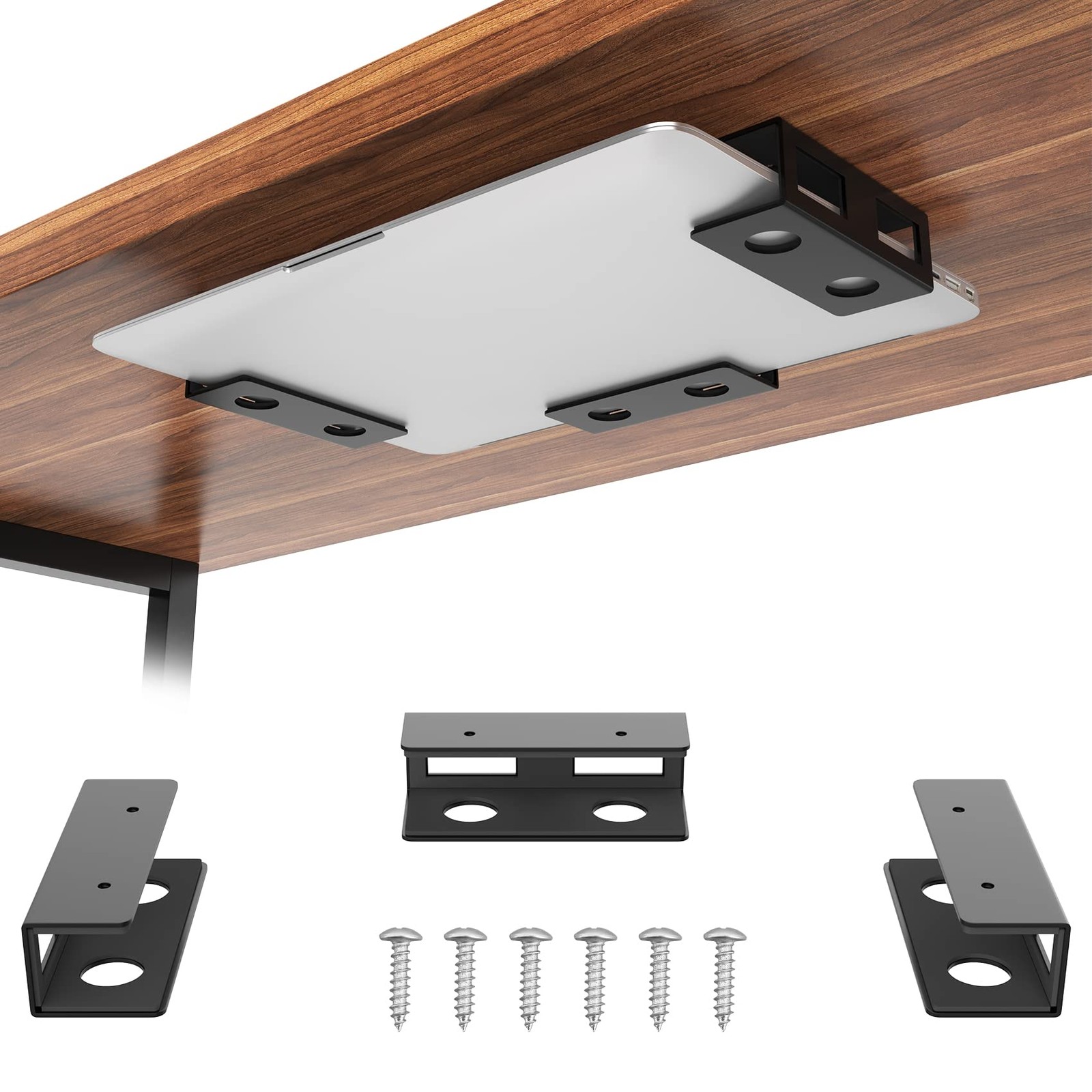 GOME Under Desk Laptop Mount Metal Bracket with without Headphone Hook, black 