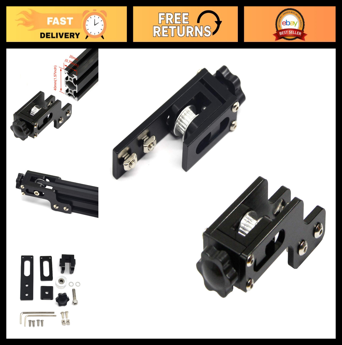 Upgrade X-axis & Y-axis Tensioner for Creality Ender 3 - Synchronous Belt, Black