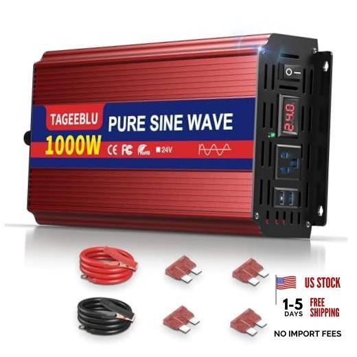 24V 1000W Pure Sine Wave Power Inverter, 24V DC to 110V-120V AC | 1000.0