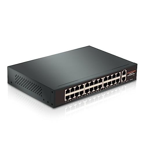24 Port PoE Switch, Gigabit, 2 Uplink, 400W, Metal Network Switch