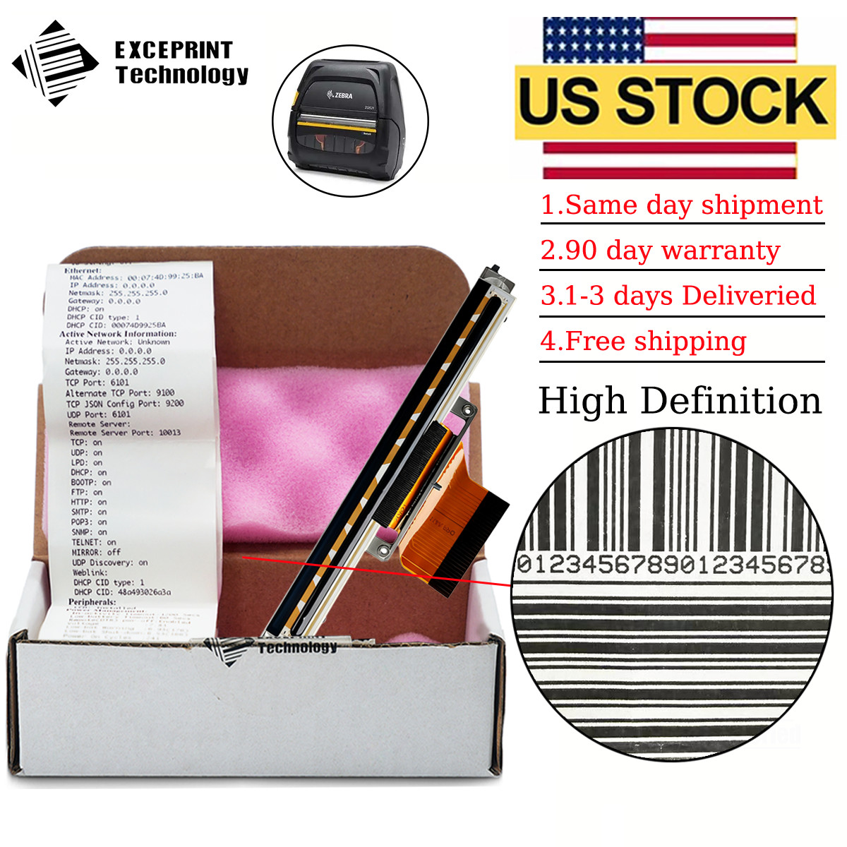 ✅ Printhead for Zebra ZQ521 Portable Thermal Label Printer P1109578-002 USA ✅