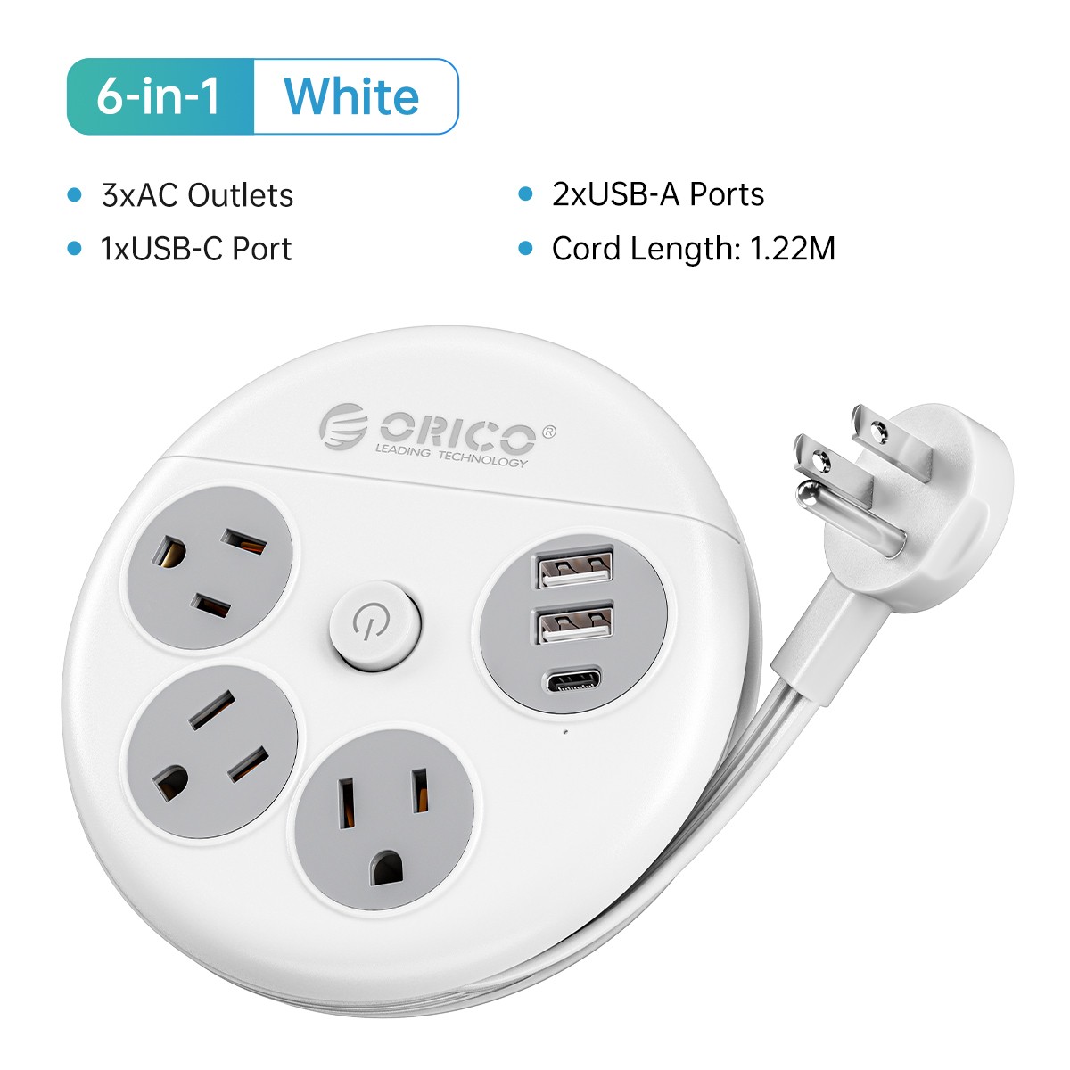 Multi-functional Power Strip Surge Protector 3 Outlets 4/5/10Ft Extension Cord