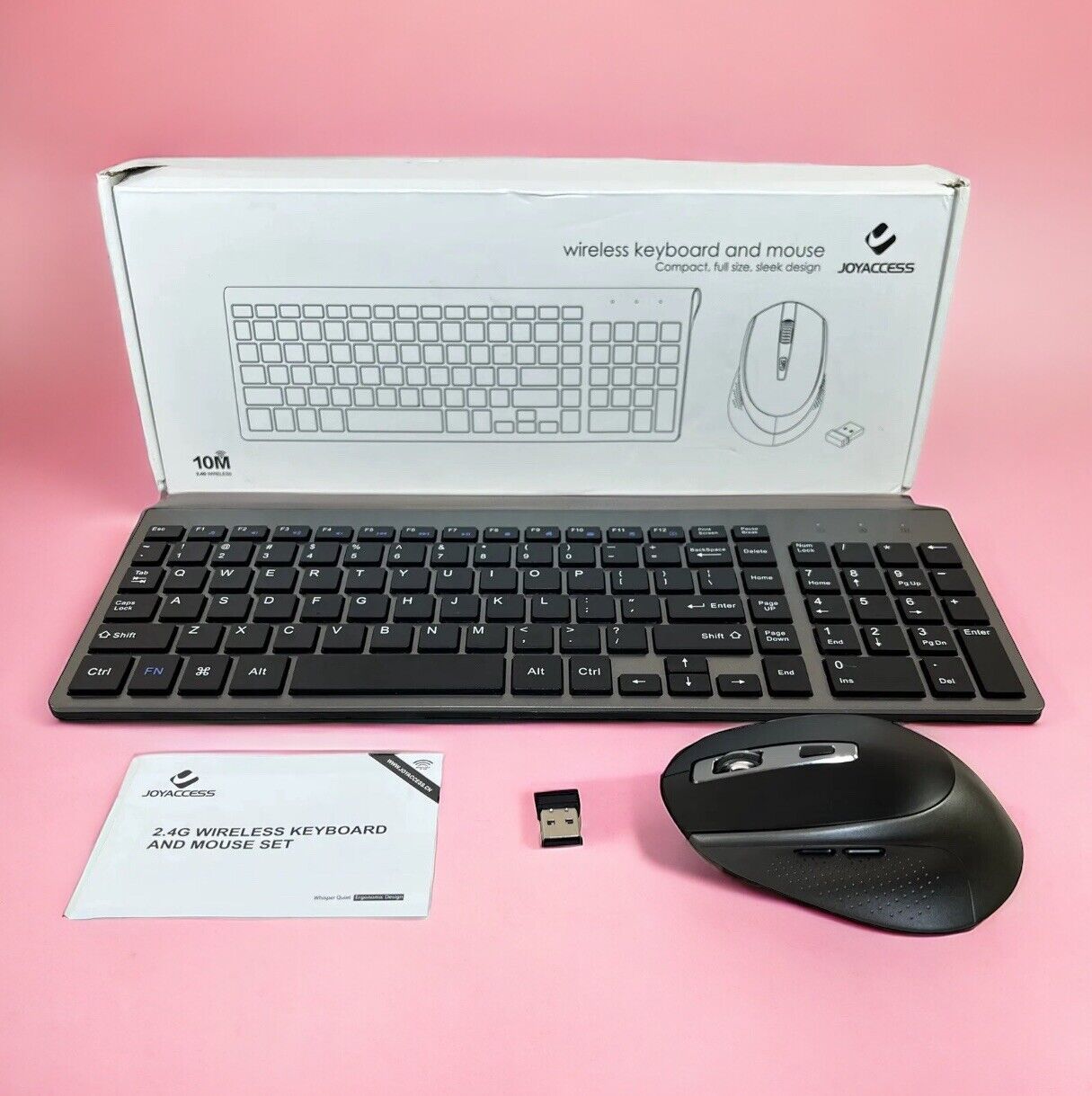 Wireless Keyboard & Mouse Combo Set Gray Quiet Compact Full Size USB Dongle 2.4G