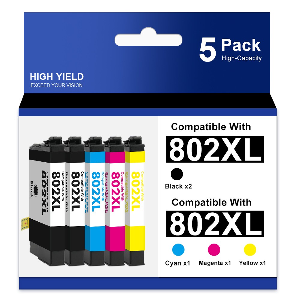 5PK 802XL T802XL Ink For Epson WorkForce Pro WF-4720 WF-4730 WF-4734 WF-4740