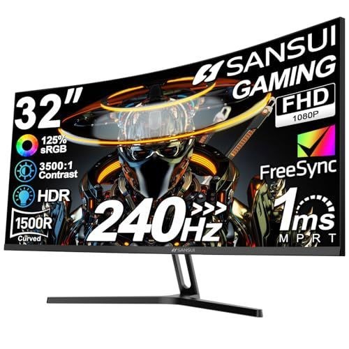 SANSUI 32 Inch Curved 240Hz Gaming Monitor High Refresh Rate, FHD 1080P Gaming